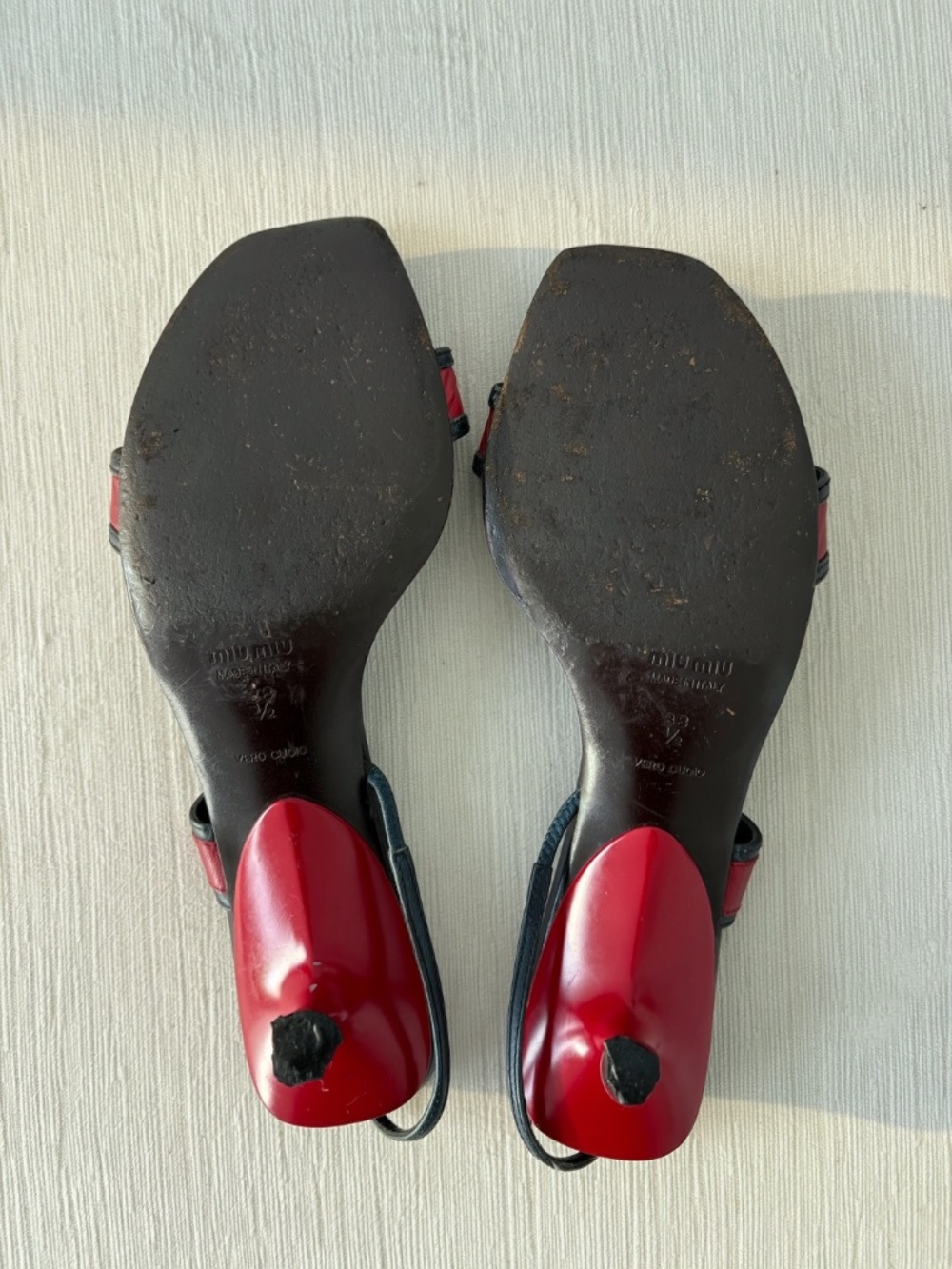 Vintage Miu Miu Navy Red Leather Slingback Heels 38.5 - Picture 8 of 8